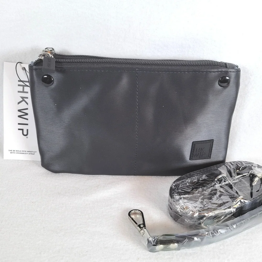 IHKWIP Womens Be Bold RFID Wristlet Crossbody Bag Small Black Travel Nylon